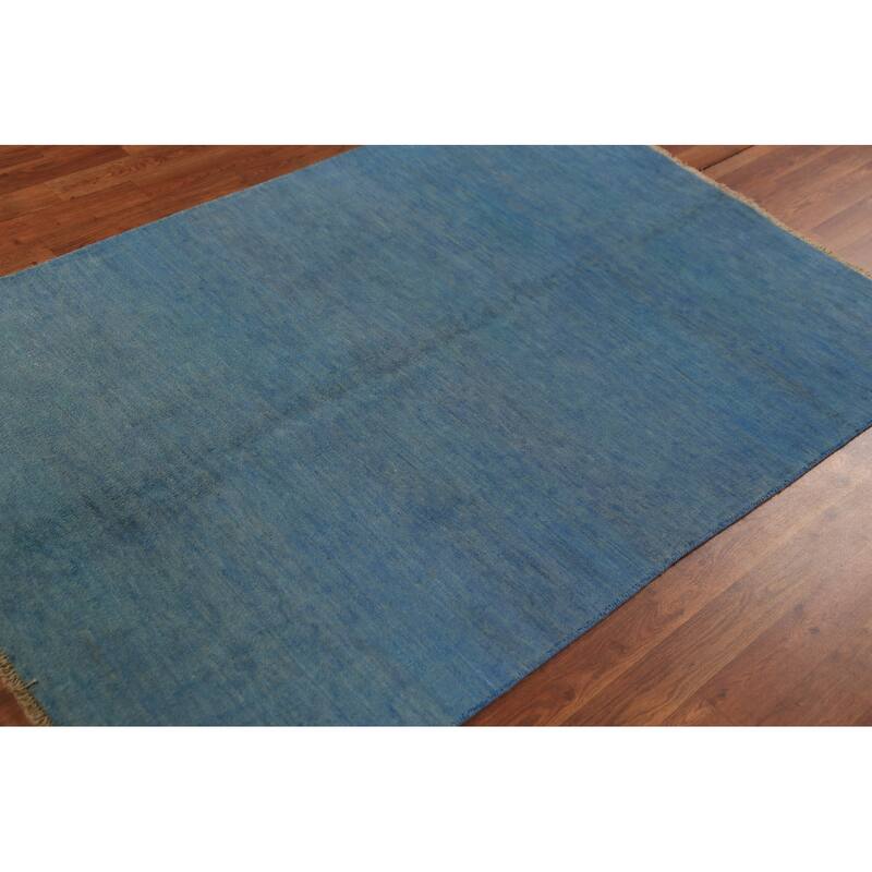 Blue Gabbeh Modern Rug Hand-Knotted Wool Carpet - 4'1" x 5'11"