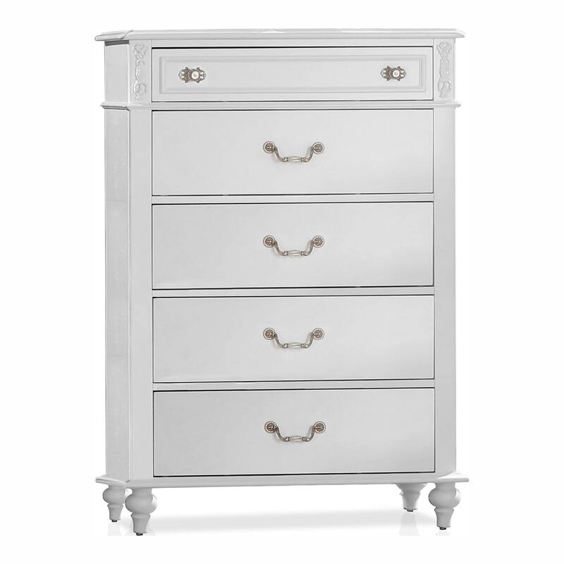 Pitella Traditional White Solid Wood 5-Drawer Chest by Furniture of America - White