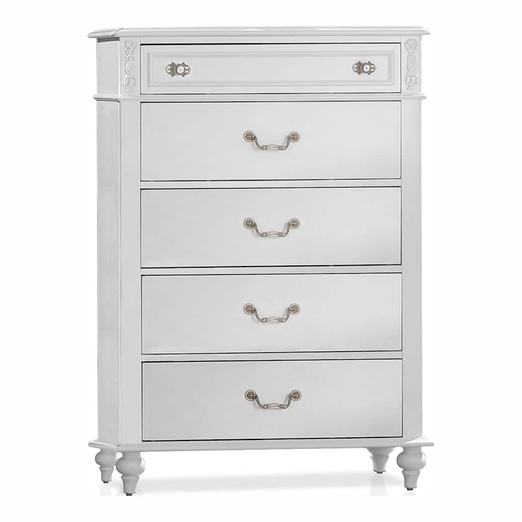 Pitella Traditional White Solid Wood 5-Drawer Chest by Furniture of America