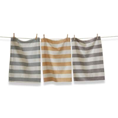 Set of 3 Woven Slub Stripe Cotton Machine Washable Kitchen Dishtowel, 18Lx26W inch. - Grey