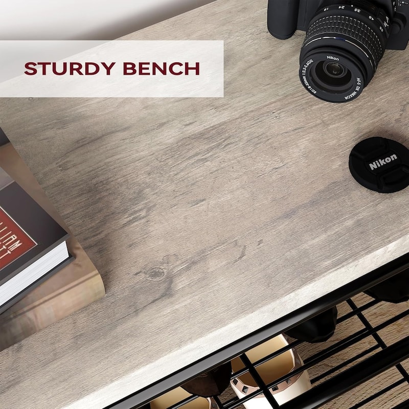 Narrow Hall Tree Storage Bench for Entryway, Coat Rack Shoe Bench