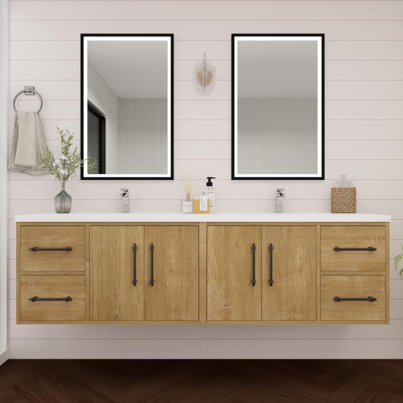 Victoria 72'' Wall-mounted Vanity with Double Reinforced Acrylic Sink - 71.5 - Oak Finish - Oak