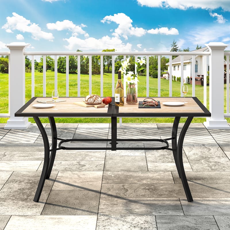 Metal Outdoor Dining Table with Umbrella Hole - Wood