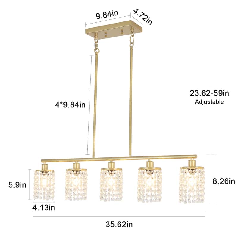5-Light Modern Pendant Light with Crystal Shade for Dining Room