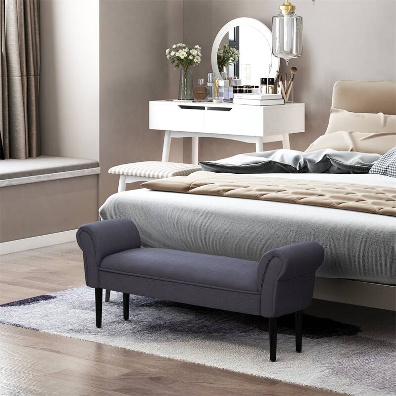 52" End of Bed Bench,Linen Upholstered Ottoman Bench,Entryway Bench - Grey