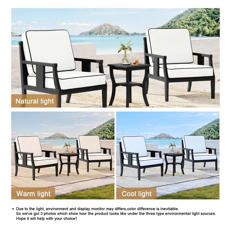 Wood Patio Bistro Set with Water-Resistant Cushions(Set of 3)