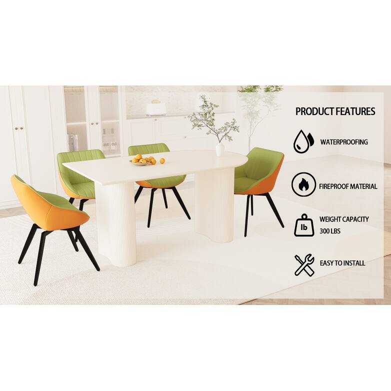 5-Piece Kitchen Table Set for 4, Modern Round Dining Table Set with Carved Legs and PU Leather Chairs for Dining Room