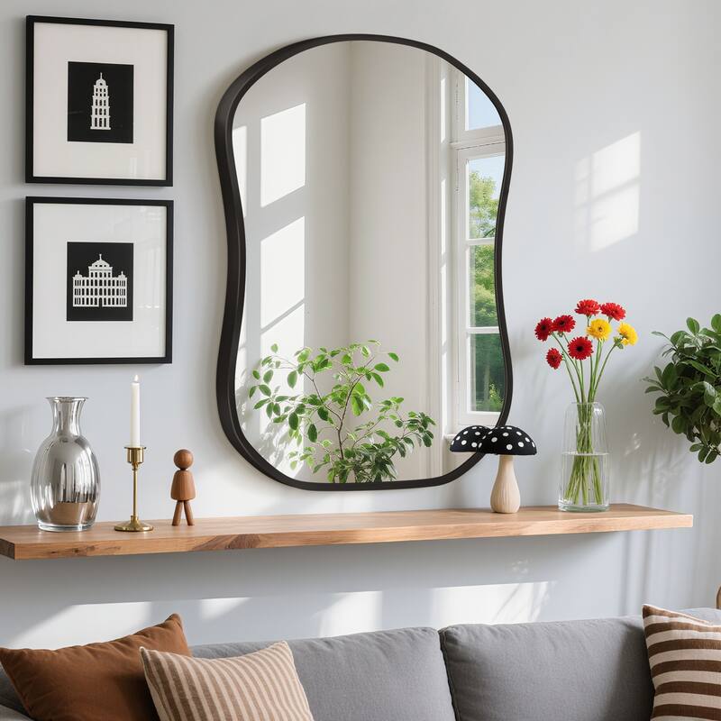 Gourd-Shaped Aluminum Alloy Framed Wall Mirror Asymmetrical Irregular Wall Mirror