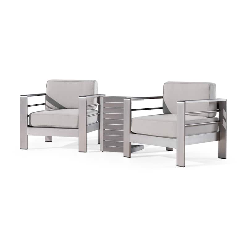 Cape Coral Outdoor Aluminum 3 Piece Chat Set with C Shaped Table by Christopher Knight Home