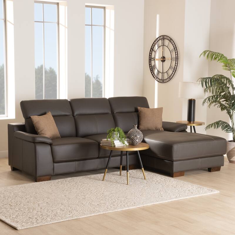 Reverie Modern Full Leather Sectional Sofa with Right Facing Chaise