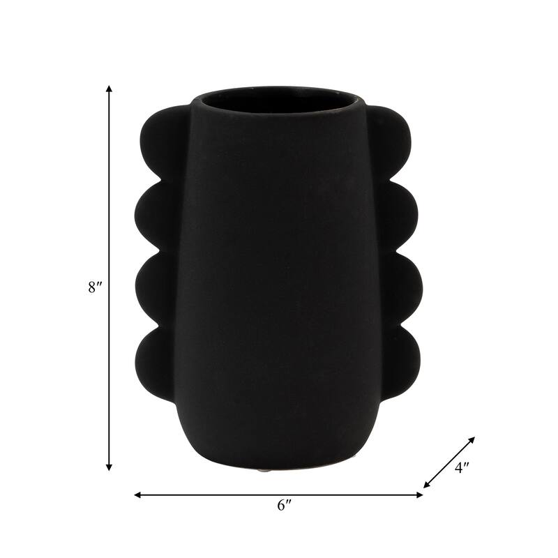 7" Decorative Dolomite Vase Contemporary Black Eared Flower Vases for Home, Office Decorative Table Centerpiece Accent
