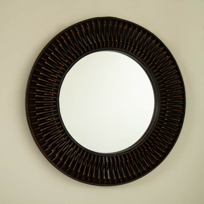 24" Aura Mirror, Dark Bamboo Artistry Circle Wall Mirror, Natural Log-style, Suitable for Bathroom, Bedroom