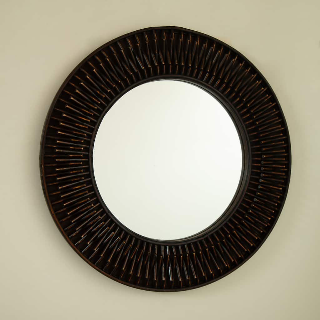 GDFStudio - Aura Natural-Log Style 24" Handwoven Bamboo Artistry Round Wall Mirror for Decoration