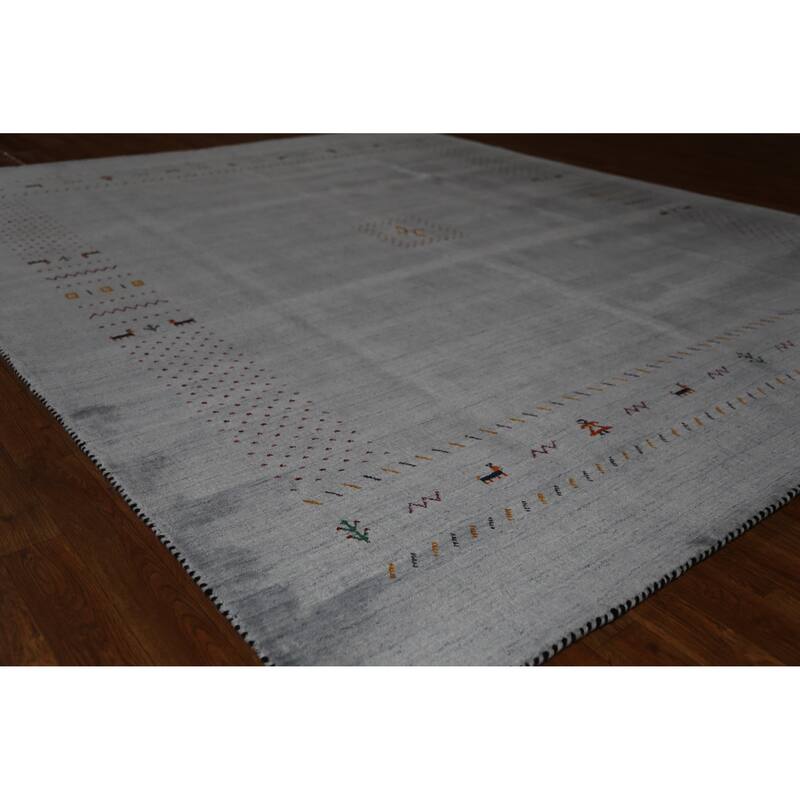 Hand Knotted Oriental 100% Wool Carpet Tribal Tribal Greys & Charcoal Gabbeh Area Rug - 9' 7'' X 8' 2''