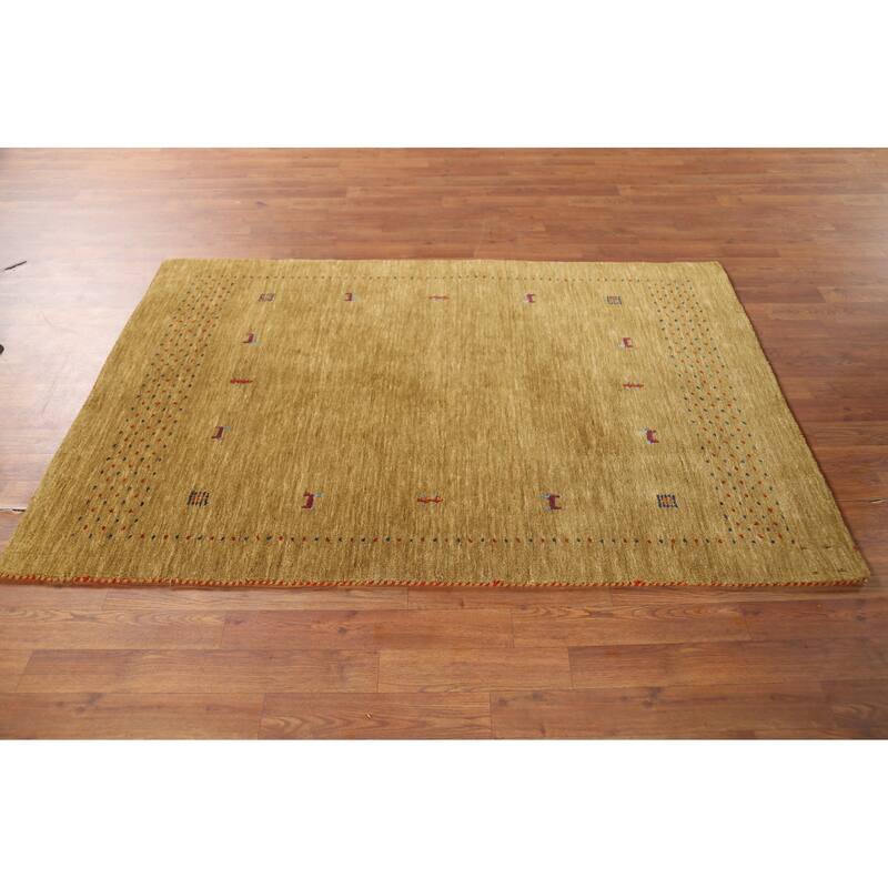 Tribal Gold Gabbeh Oriental Accent Rug Hand-Knotted Wool Carpet - 3'10"x 5'10"