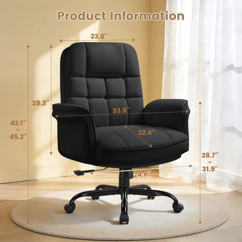 Bossin Cross Legged Office Chair with Adjustable Arms, 135° Reclining Velet Executive Criss Cross Chair with Wheels