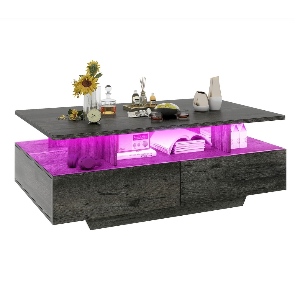 Moasis Modern Coffee Table with Storage High Glossy LED for Living Room