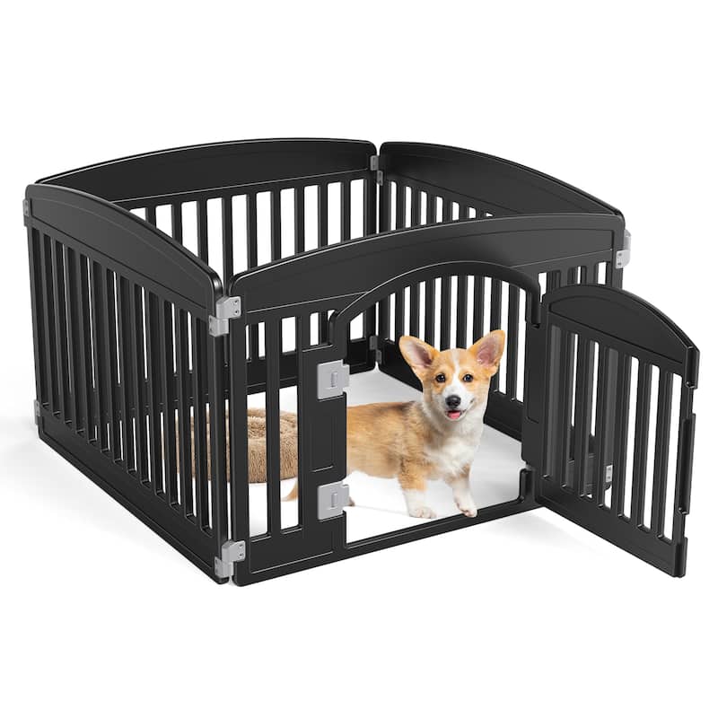 24-Inch Plastic Pet Playpen with Locking Door, Foldable Dog Fence for Indoor and Outdoor Use - Black - 4Panel