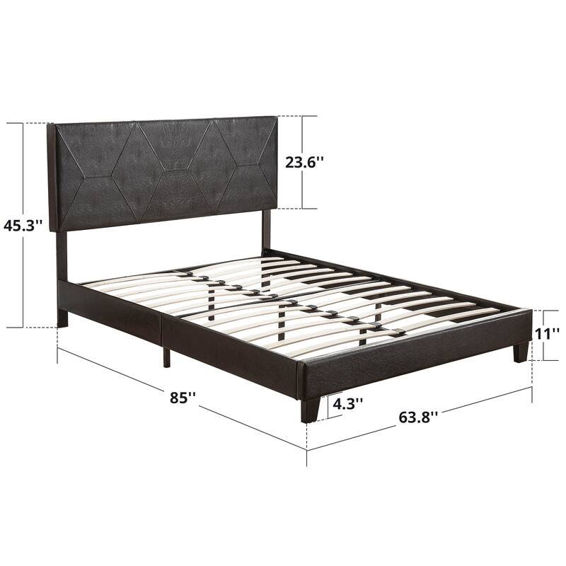 Queen Size Upholstered Platform Bed Frame with Wood Slat Support, No Box Spring Required, Easy Assembly