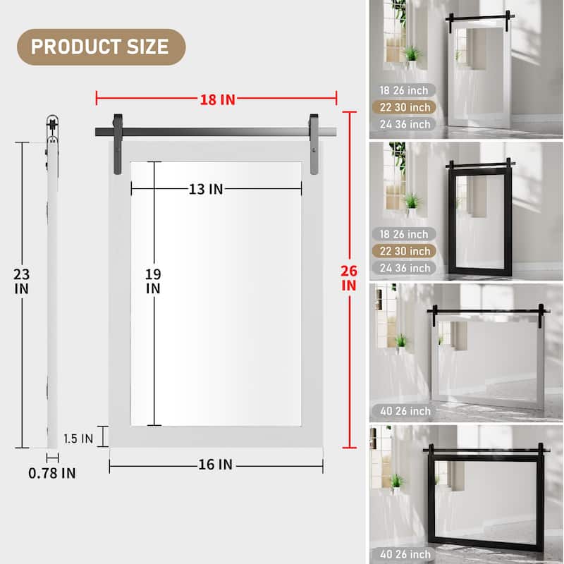 Modern Wall Mirrors, Rectangular Mirror with Wood Framed, Bathroom Mirror Barn Mirror Barn Door Mirror with Multi Size