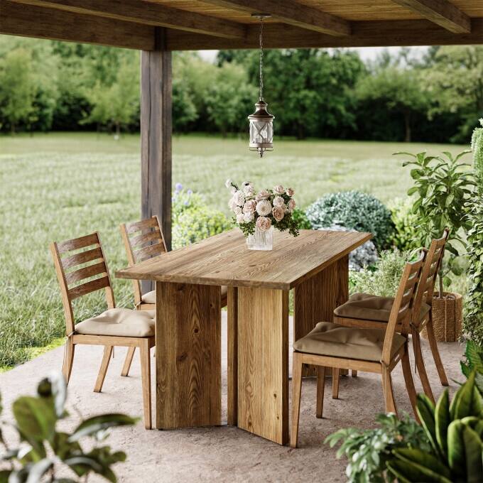 63-Inch Solid Wood Dining Table, Farmhouse Long Kitchen Table