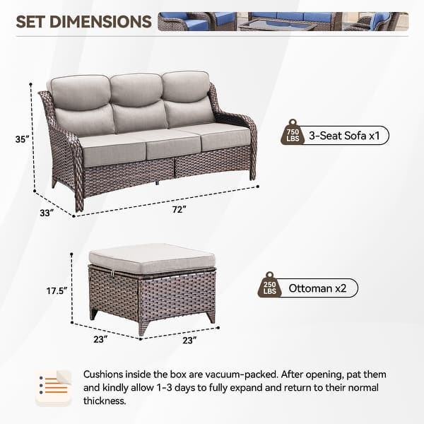dimension image slide 10 of 68, Outdoor Patio Sofa Swivel Chair with 6-Inch Thick Cushions Set