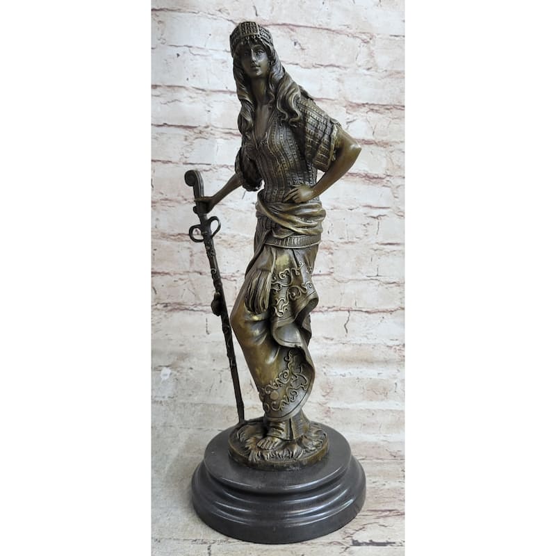 Ancient Warrior Princess W/ Sword Bronze Statue Sculpture Figure 15 Inches X 8 Inches