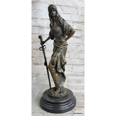 Ancient Warrior Princess W/ Sword Bronze Statue Sculpture Figure 15 Inches X 8 Inches