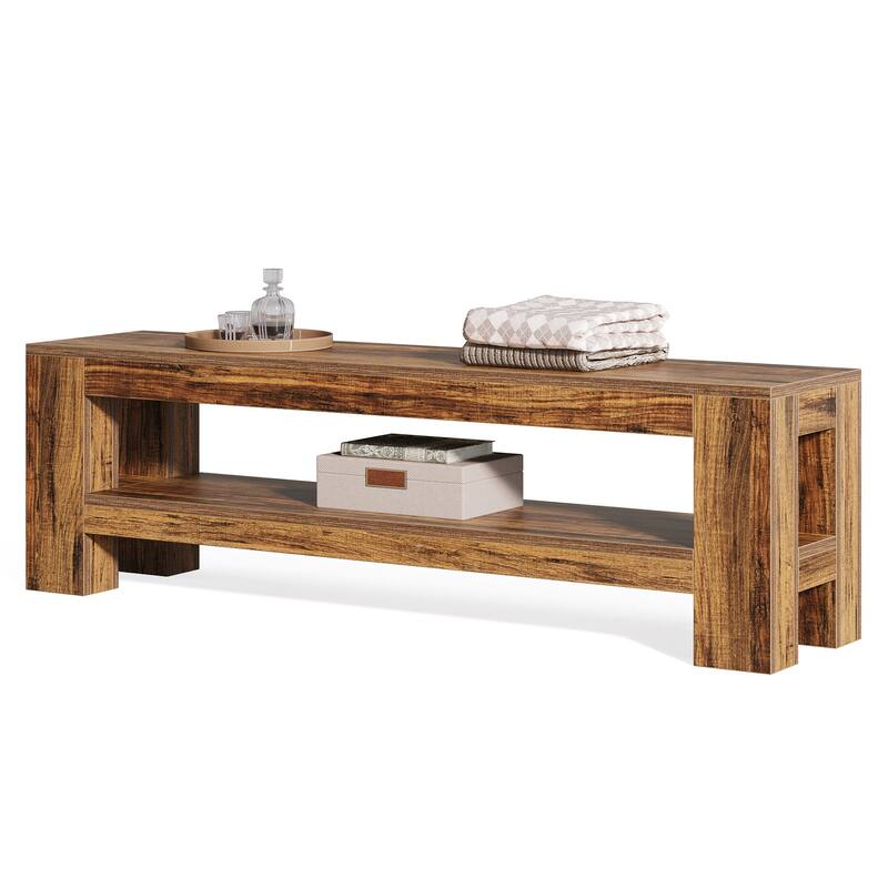 Farmhouse Wooden Entryway Bench, 59" Indoor Console Shoe Bench