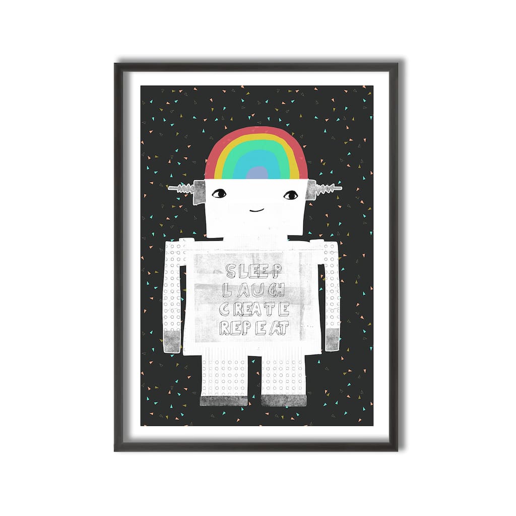 Kids Framed Art Print Sleep Laugh Create Repeat by Treechild - Multi-Color