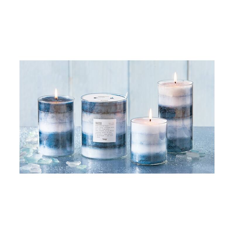 Water Themed Scented Paraffin Wax Pillar Candle Medium, Blue, 3x4.7 inch, Burn Time 85 Hours