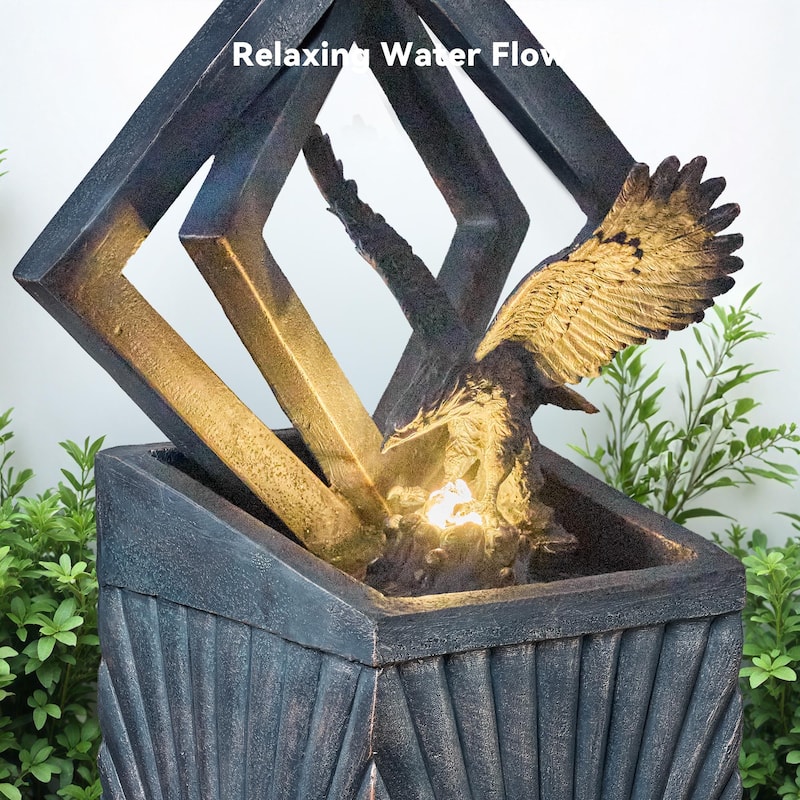 Vbal 46″ Modern Outdoor Polyresin Column Fountain with Eagle and LED Lights