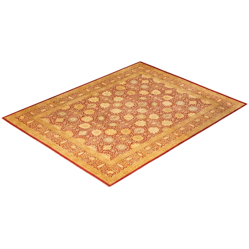 Overton Handknotted Wool Traditional Oriental Orange Area Rug - 8' x 10'