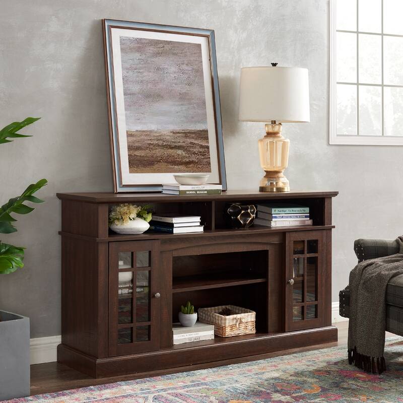 Classic TV Media Stand Modern Entertainment Console for TV Up to 65", Open and Closed Storage Space, Dark Walnut/Black