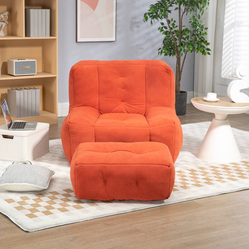 Fluffy Bean Bag Chair with Memory Foam and Ottoman, Super Soft Velvet Bean Bag for Adults & Kids, Comfortable Lazy Sofa