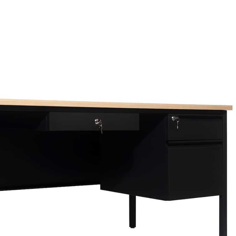 Commercial Right Side Single Pedestal Desk with 3 Locking Drawers