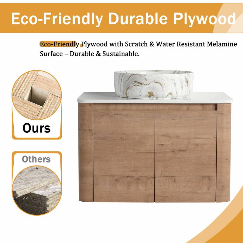Malwee 24"/30" Floating Bathroom Vanity, Wall Mounted Bathroom Vanity with Ceramic Sink and Soft Close Door