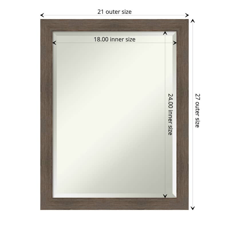 Beveled Wood Bathroom Wall Mirror - Hardwood Mocha Narrow Frame - Hardwood Mocha Narrow - Outer Size: 21 x 27 in