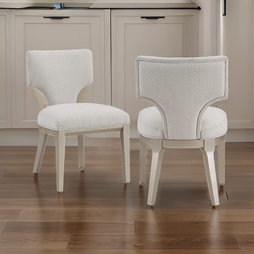 Kyna 21 Inch Side Dining Chair Set of 2, Curved Backrest, Champagne Linen