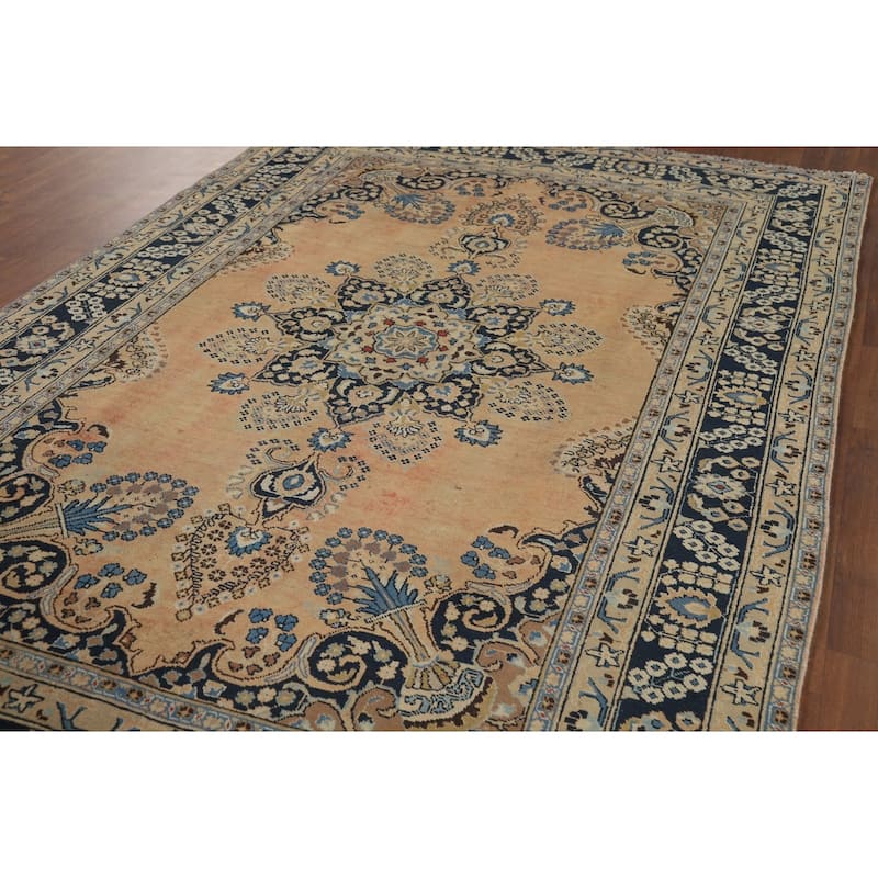 Mashad Vintage Persian Area Rug Handmade Wool Carpet - 6'4" x 9'8"