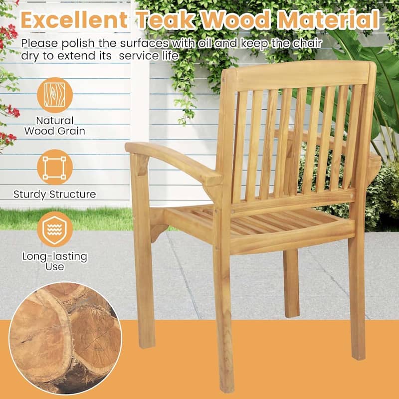 1/2/4PCS Dining Chair Teak Wood Armchair Armrests Solid Wooden Legs