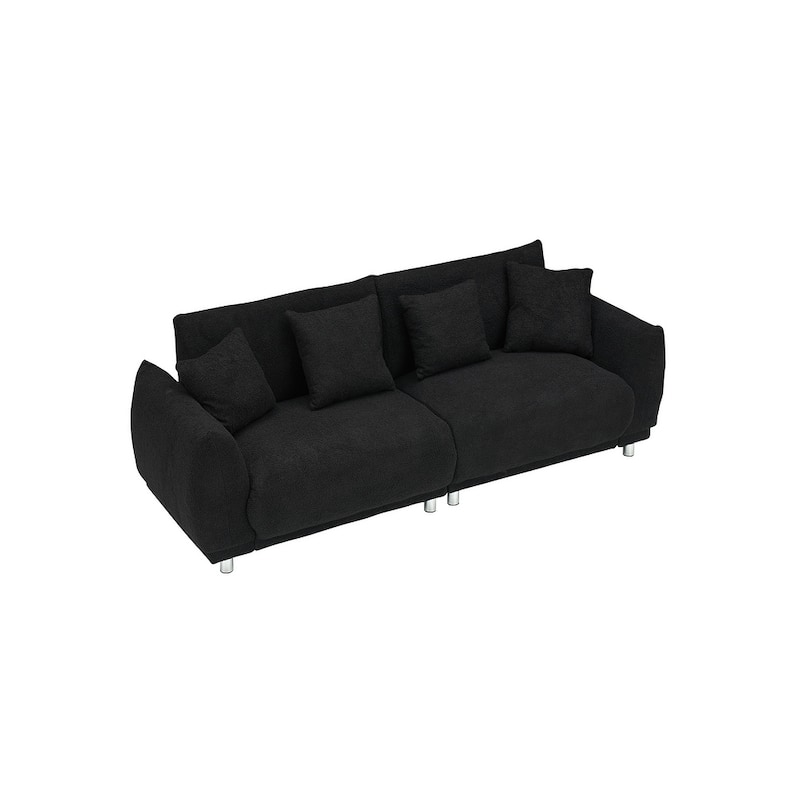 86.6" Teddy velvet large bread sofa with four pillows and hardware feet