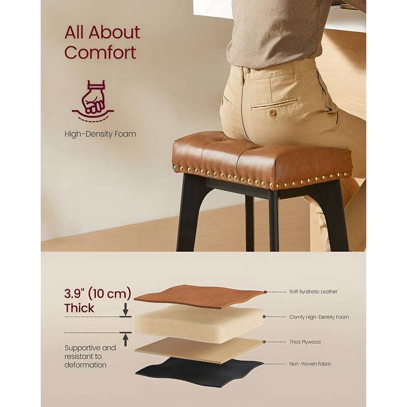 Set of 2 Counter Height Bar Stools Modern Kitchen Barstools with Backrest Perfect for Island or Counter - 12.6"D x 17.3"W x 26"H