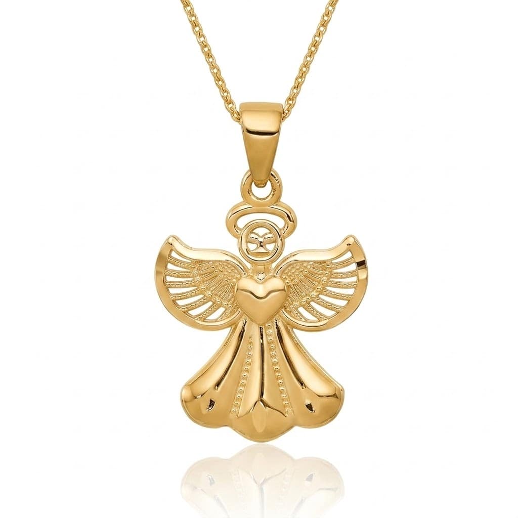 Curata 14k Yellow Gold 18" Diamond-cut Heart Angel Pendant Necklace - 20x12mm