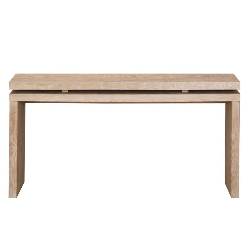 60'' Farmhouse Console Table - Retro Wooden Entryway Table with Double Board Suspension Design, Solid Wood & MDF, Sofa Table
