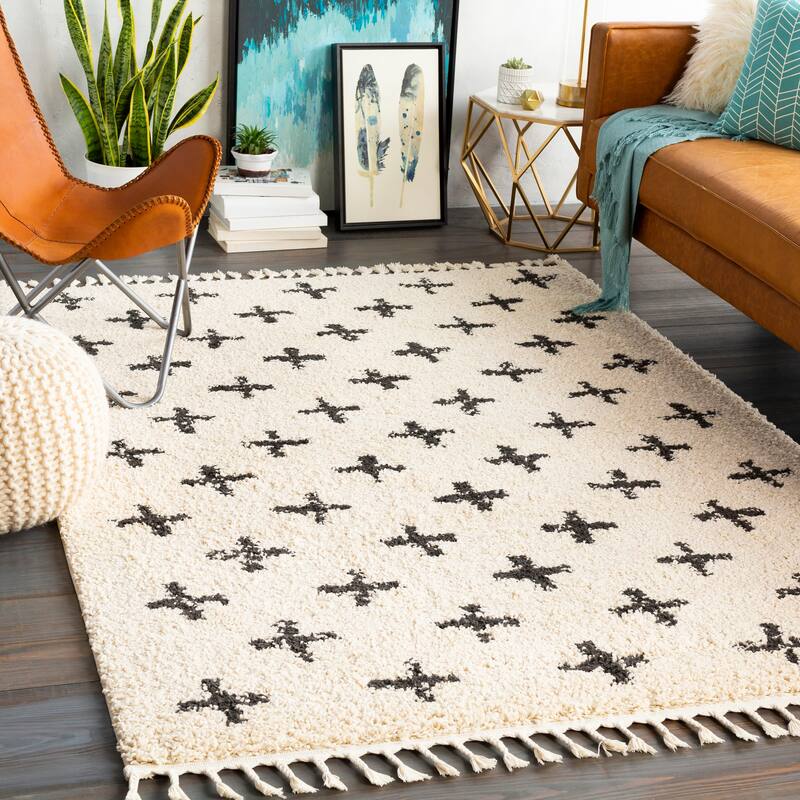 Livabliss Georgie Moroccan Geo Shag Area Rug - Ivory - 8'10" x 12'