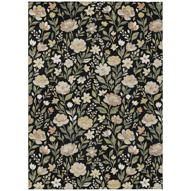Machine Washable Indoor/ Outdoor Floral Garden Chantille Rug