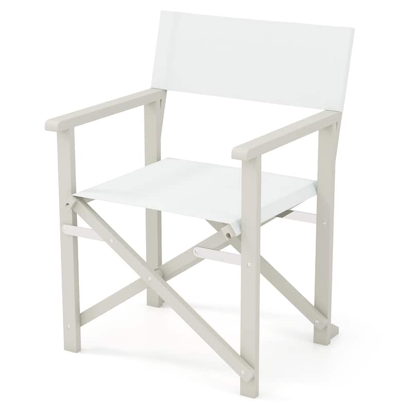 Gymax Folding Director Chair w/ Acacia Wood Frame & Machine Washable - Bar Height - Beige - Single