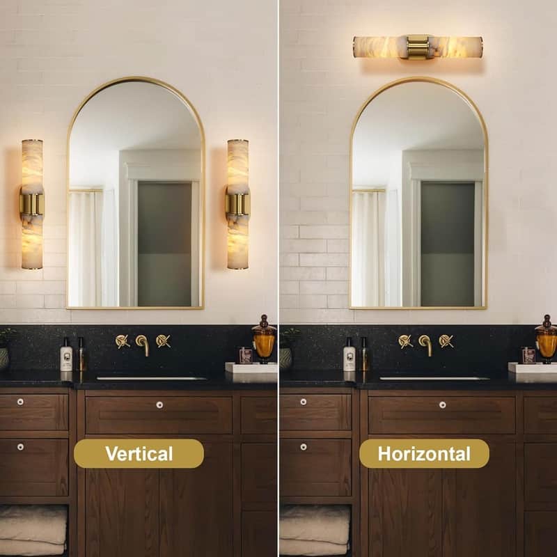 KAYLA Alabaster Wall Sconce 22", Modern Brass Wall Light, Spanish Natural Marble Indoor Sconces