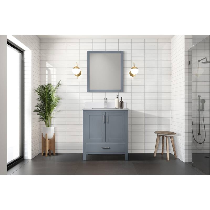 Jacques 30 in. W x 22 in. D Dark Grey Bath Vanity, White Quartz Top, and 28 in. Mirror